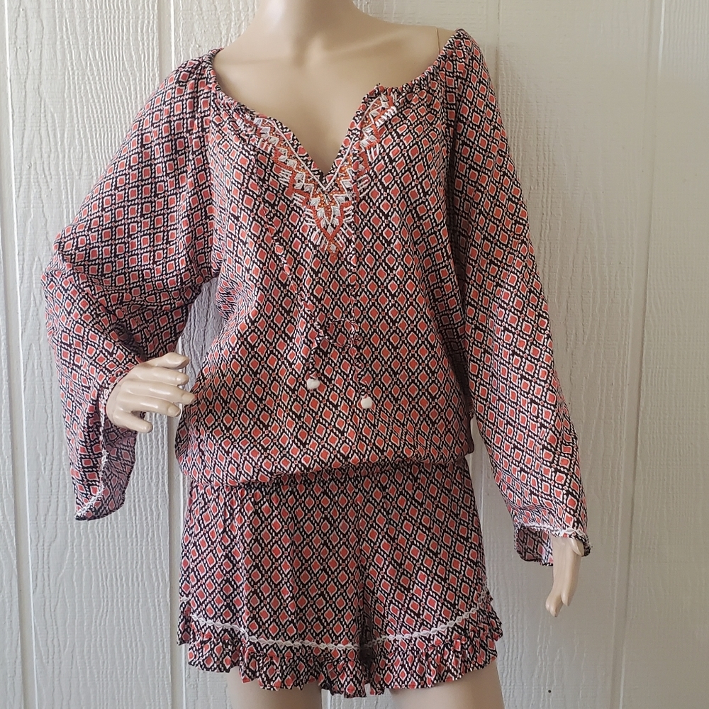 Taj by Sabrina Cripp Resort Wear Coastal Beachy Bohemian Beaded Romper XS